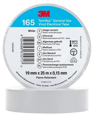 Obrázok produktu pre 3M™ Temflex™ vinylová izolačná páska 165, biela, 19 mm x 25 m | balenie (1 rolka)