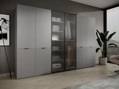 Produktbild von Masseno Drehtürenschrank ATELIO 303/200/51 cm Modern Kleiderschrank 6-türig Grau