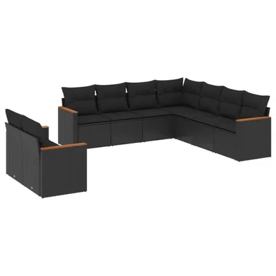 Produktbild von Modulare Garten-Sofagarnitur 9-teilig, Schwarz, aus PE-Rattan, pulverbeschichteter Stahlrahmen, UV-beständig, mit abnehmbaren & waschbaren Kissen