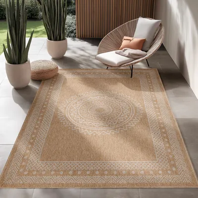 Zdjęcie produktu dla Dywan zewnętrzny Dywan w stylu vintage Kuchnia Balkon Taras Ogród Piknik Rozmiar: 80 x 150 cm , Kolor : Beżowy-4