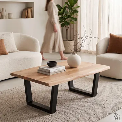 Produktbild von Couchtisch SAMIYA 120 x 75 cm aus Akazienholz mit Baumkante - Schwarz