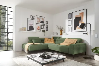 Produktbild von KAWOLA Sofa DELIA Ecksofa Feincord olivgrün mit motorischem Sitzvorzug Recamiere links