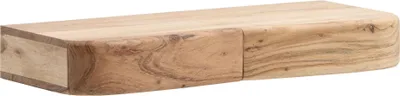 Wandregal Akazie 60 cm mit zwei Schubladen in Gesamtansicht von vorne, massives Holz mit natürlicher Maserung.
