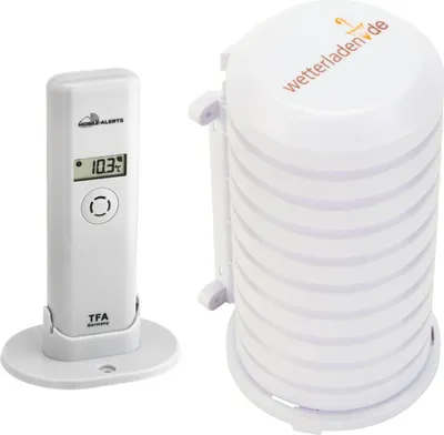 Produktbild von Weatherhub Thermo-Hygrosender TFA 30.3303.02 mit Wetterschutzgehäuse Temperatur Luftfeuchte