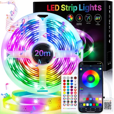Produktbild von Led Streife 20m, LED Strip mit Fernbedienung und APP, Musik Sync, Timing, RGB Lichterkette Dimmbar Farbwechsel, für Zimmer Deko/Decke/Gaming/Party