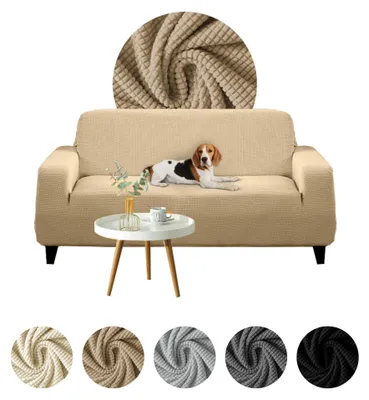 Produktbild von Elastischer Jacquard-Bezug für 2-Sitzer Sofa, Couch oder Schlafsofa in Kamel – Schonbezug