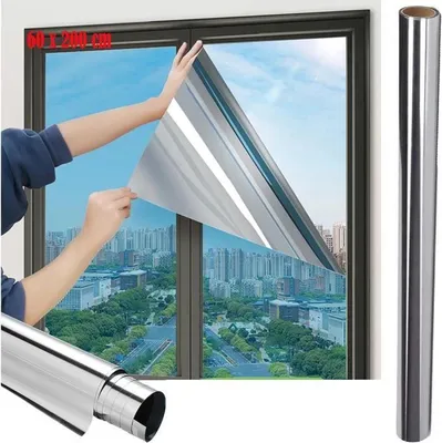 Obrázek produktu pro Zrcadlová okenní fólie snižující zahřívání, 99 % UV ochrana, fólie na ochranu soukromí, stříbrná (60 x 200 cm)