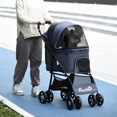 Produktbild von SUGIFT Hundetrolley für große Hunde, Hundebuggy klappbar, Oxfordstoff, Marineblau  |  2 Sicherheitsleinen  |  5,5 kg  |  81x48x99 cm