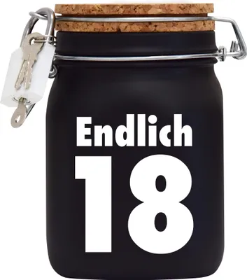 Produktbild von Spardose Geld Geschenk Ideen Endlich 18 Schwarz Größe L 1 Liter