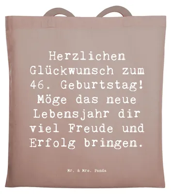 Produktbild von Mr. & Mrs. Panda Tote Bag Spruch 46. Geburtstag - Braun Pastell - Geschenk, Tasche, Geburtstagsideen, Happy Birthday, Jutebeutel, Geburtstagsgeschenk, Freude und Erfolg