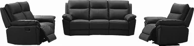 Produktbild von PAKITA 3-Sitzer-Sofa, 2-Sitzer-Sofa und Sessel mit Relax-Funktion in Büffelleder - Farbe schwarz