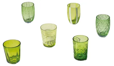 Immagine prodotto di Zafferano Melting Pot Set 6 Bicchieri Monocolore - Verde - Vetro Soffiato a Mano, 32 cl - Tumbler Artigianali per Acqua e Cocktail