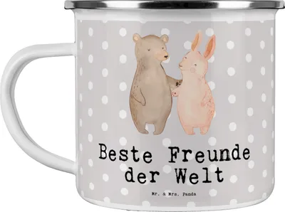 Produktbild von Mr. & Mrs. Panda Teetasse Hase Beste Freunde der Welt - Grau Pastell - Geschenk, Bff, Haferl, Best Friends, becher emaille, Freundin, Tasse, Pott, Bae, Teebecher, Kumpel