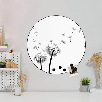Produktbild von Design Stahlmagnettafel Schwarz Rund 47cm Pusteblume 2