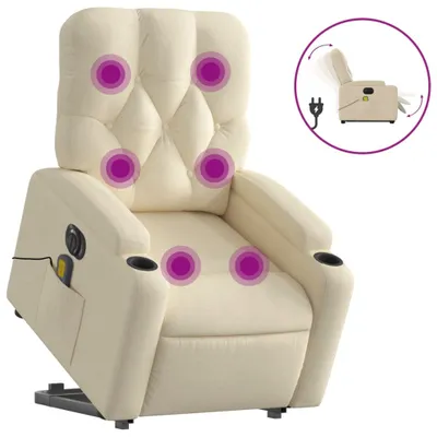 Image de vidaXL Fauteuil de massage électrique avec releveur Crème Tissu