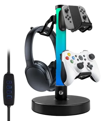 Produktbild von Headsetständer Kopfhörerhalter - RGB-Beleuchtung - 17 Lichtmodi - Controllerhalter - Schwarz