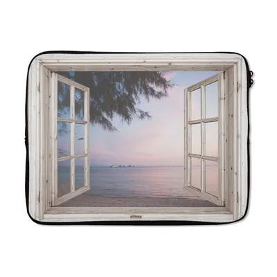 Produktbild von MuchoWow® Laptop Hülle 17 Zoll Laptoptasche Aussicht - Strand - Palme - Zipper - Schutzabdeckung