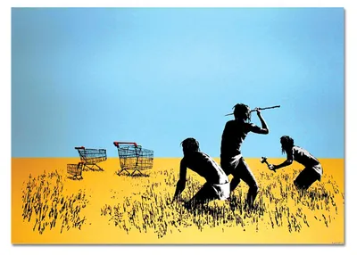 Produktbild von Giallobus - Karrenjäger, Farben - Banksy - 140L x 100B cm - Bild - Acrylglas