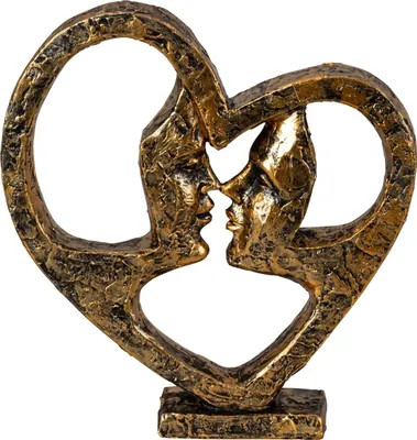 Produktbild von Herz Skulptur Gesicht an Gesicht gold aus Kunststein Höhe 21cm Breite 20cm