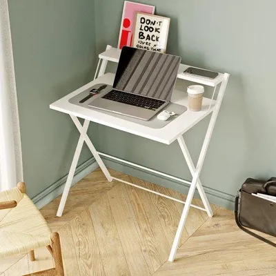Produktbild von Klappbarer Schreibtisch mit Ablagefach 76x50 cm Weiß/Holzoptik
