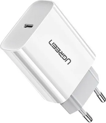 A white USB-C charger with the UGREEN logo.