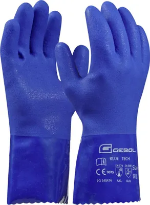 Produktbild von Gebol Blue Tech, Lange PVC-Gummihandschuhe, Chemikalienbeständig, L, Blau