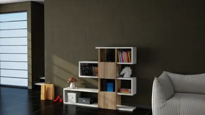Immagine prodotto di Skye Decor, Karlin - Bianco, Noce, Libreria, Bianco, 100% PANNELLI DI PARTICELLE RIVESTITI IN MELAMMINA, 120 x 19,5 x 109 cm