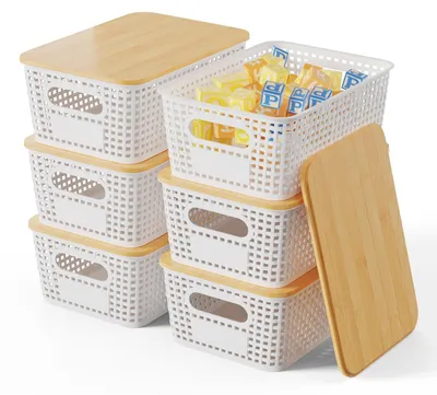 Obrázok produktu pre Omgoods – Súprava 6 úložných boxov s bambusovým vekom (5 litrov)