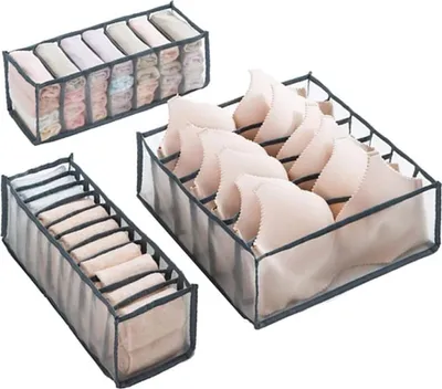 Produktbild von 3-teiliger Schubladen-Organizer, faltbarer Unterwäsche-Aufbewahrungsbox-Organizer für Unterwäsche, BHs, Höschen, Socken