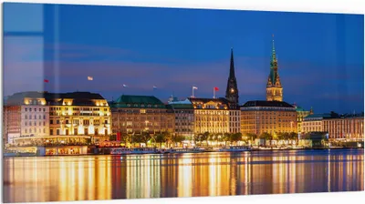 Zdjęcie produktu dla DEQORI Chlapacz kuchenny szklany 100x50 cm "Hamburg nocą" chlapacz łazienkowy chlapacz kuchenny