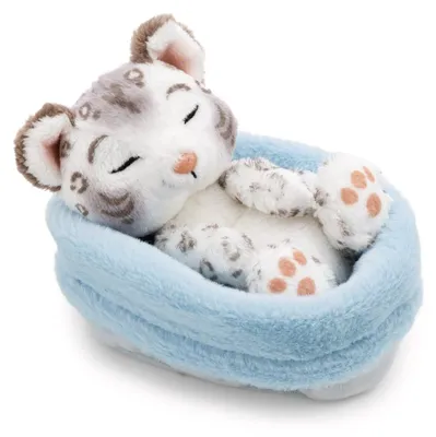 Produktbild von NICI Plüsch Schneeleopard schlafend im Körbchen weiß 12cm