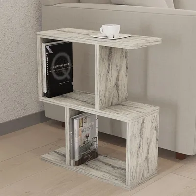 Immagine prodotto di Tarzo - Tavolino da Salotto, 45x17x51h cm Beige Marmo, 2 Vani