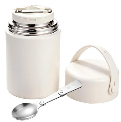 Immagine prodotto di Contenitore termico per alimenti da 500 ml, in acciaio inossidabile, con cucchiaio, color beige