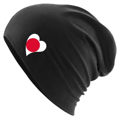Produktbild von Huuraa Beanie Japan Flagge Herz Black One Size Baumwolle und Elasthan Mütze Geschenkidee