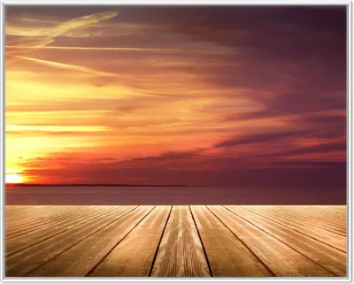 Produktbild von Wallario Wandbild Steg am See - Sonnenuntergang und roter Himmel, Größe: 40,30 x 50,30 cm, Poster mit weißem Aluminiumrahmen