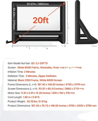 Immagine prodotto di Schermo gonfiabile per proiettore, installazione rapida, utilizzo versatile, 20FT