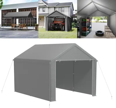 Image de XINZI Tente de garage Carport Garage tente Résistant à l'hiver, aluminium  Résistant aux UV et au soleil pour SUV, bateau, camion, tente de stockage, événements en plein air, 3x6 m Gris