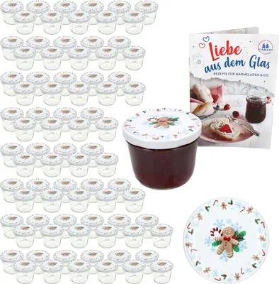 Zdjęcie produktu dla zestaw 100 kieliszków do przetworów 230ml + pokrywka TO 82 Candyman ice blue + książeczka