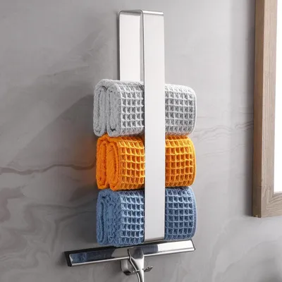 Immagine prodotto di Portasciugamani senza foratura, in acciaio inossidabile spazzolato, con ganci autoadesivi, per cucina, bagno, montaggio a parete, colore argento, lunghezza 38,9 cm