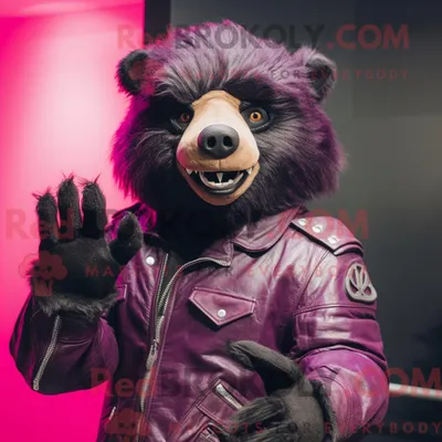 Produktbild von Magenta REDBROKOLY Faultier Bär Maskottchen Kostüm Charakter gekleidet mit einer Lederjacke und Handschuhe