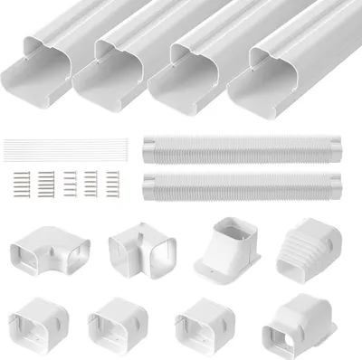 Produktbild von Mini-Split-Leitungsabdeckung 76,2 mm B 5350 mm L, dekorative PVC-Leitungsabdeckung für Klimaanlagen mit 4 geraden Kanälen und allen Komponenten, einfach zu installieren, lackierbar für Wärmepumpen, weiß