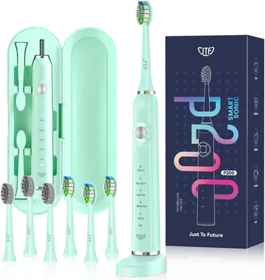 Produktbild von Elektrische Zahnbürste, Schallzahnbürste mit 6 Bürstenköpfen 40000 VPM 5 Modi, Zahnbürste mit Reiseetui, Ausdauer 60 Tage,IPX7, 2 Minuten Smart Timer