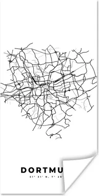 Produktbild von MuchoWow® Poster Stadtplan - Deutschland - Schwarz und weiß - Dortmund - Karte 75x150 cm - Dekoration für die Wände