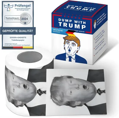 Produktbild von Witziges Trump Toilettenpapier bedruckt - Take a Dump with Trump Klopapier 2-lagig 200 Blatt - Lustiges Scherzartikel Geschenk für Freunde