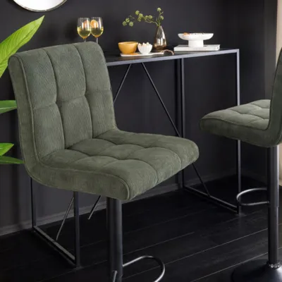Produktbild von riess-ambiente Barhocker MODENA grün schwarz Cord Metall mit Lehne höhenverstellbar drehbar
