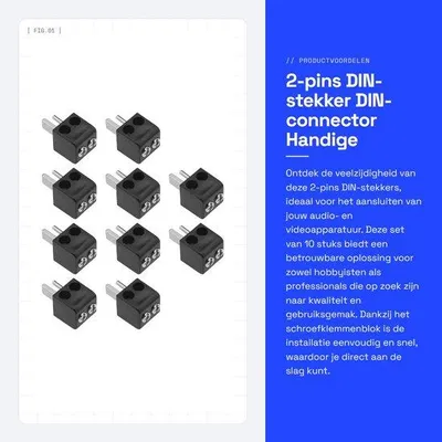 Productafbeelding van Dailygoods - 2-pins DIN-stekker - DIN-connector - Handige installatie - Zwart - Audio- en videoapparatuur - 10 stuks - Geschikt voor elektrische compo...