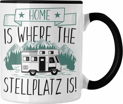 Produktbild von Trendation - Home Is Where The Stellplatz Is Tasse Geschenk Wohnmobil Camper Wohnmobilfahrer Geschenkidee Lustig (Schwarz)