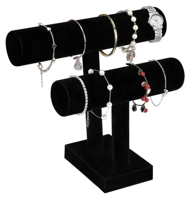 Produktbild von Samtschmuck, Samtarmbandständer, Schmuckhalter, Uhrenhalter, Armbandkettenständer, Armreifpräsentationsstange, T-Stange, 2 Rollen