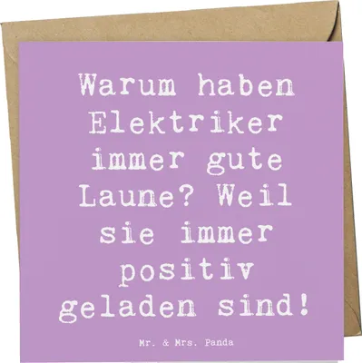 Produktbild von Mr. & Mrs. Panda Grußkarte Spruch Positiver Elektriker - Lavendeltraum - Geschenk, handgefertigte Geschenke, doppelkarte, Klappkarte, Glückwunschkarte, Elektromeister