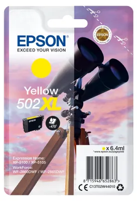 Zdjęcie produktu dla Epson Singlepack Yellow 502XL Ink, High (L) Yield, Żółty, Tusz na bazie pigmentu, 6,4 ml, 1 szt., Jednopak